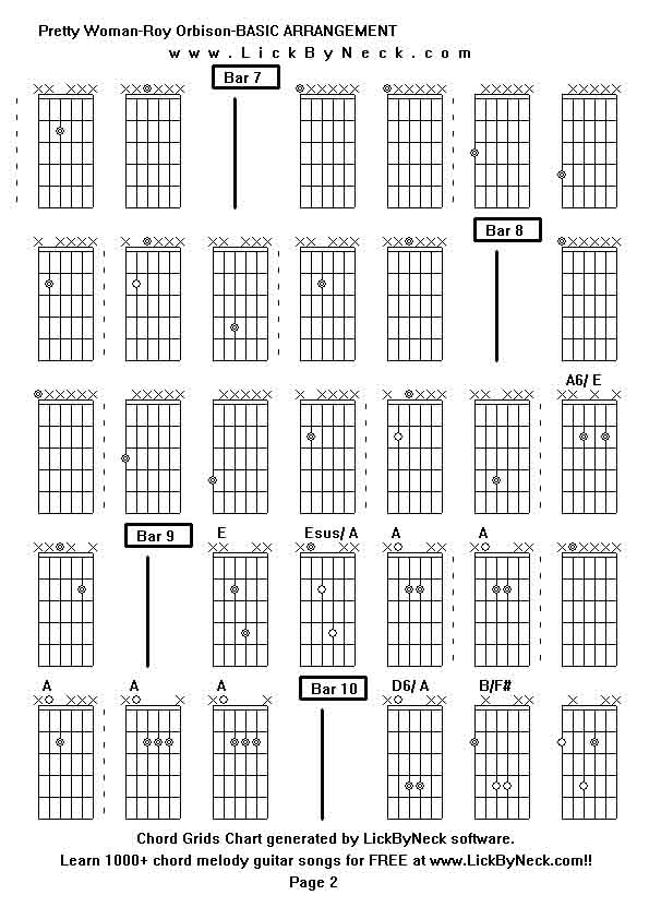 Chord Grids Chart of chord melody fingerstyle guitar song-Pretty Woman-Roy Orbison-BASIC ARRANGEMENT,generated by LickByNeck software.